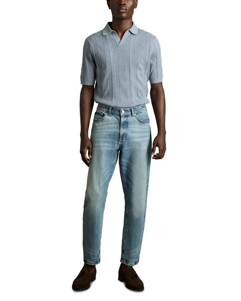 Kansas Open Collar Stripe Textured Knitted Polo Shirt