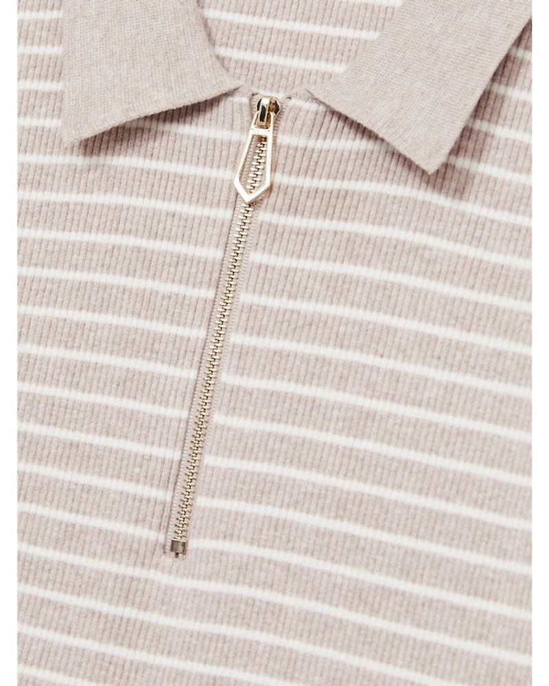 Fallow Half Zip Stripe Knitted Polo Shirt