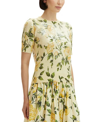 Oscar de la Renta English Rose Short Sleeve Sweater