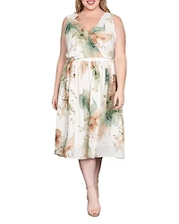 standards & practices Floral Print Faux Wrap V Neck Midi Dress