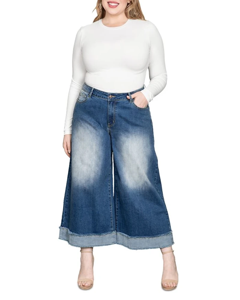 Cropped Wide Leg Jeans Two Tone