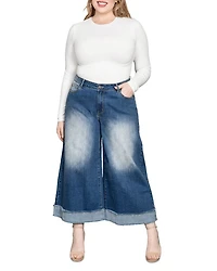 Cropped Wide Leg Jeans Two Tone