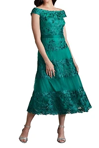 Adriane Floral Embroidered Tea-Length Dress