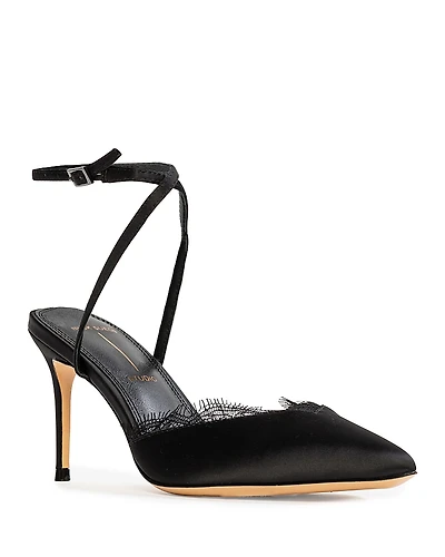 Black Suede Studio Women's Lacey Ankle Strap Pumps