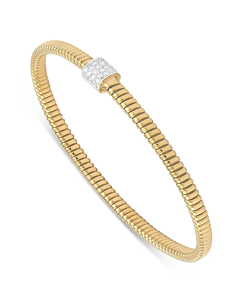 Alberto Milani 18K Yellow Gold Via Mercanti Tubogas Diamond Pave Bangle Bracelet