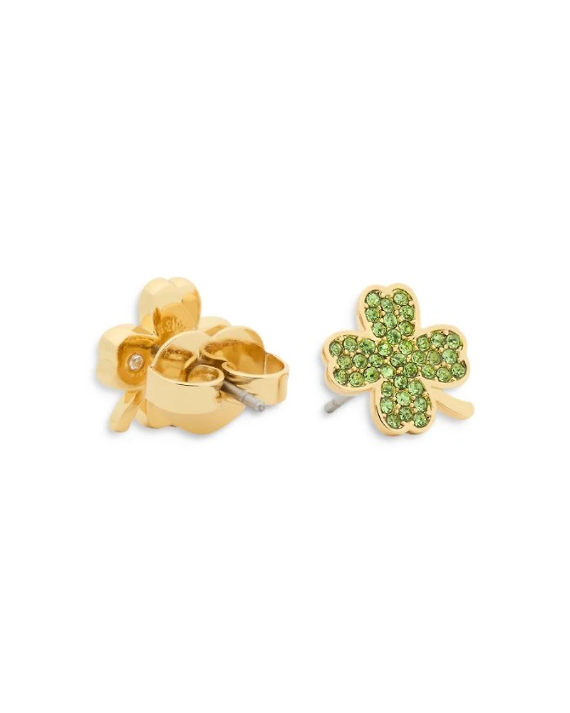 Pavé Clover Stud Earrings Gold Tone