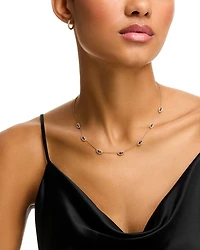 14K Yellow Gold Blue Lapis Lazuli And White Topaz Evil Eye Station Necklace, 18"-19"