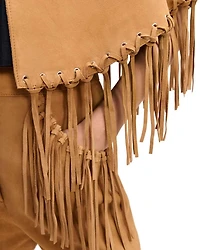 Fringe Trim Leather Coat