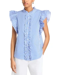 Aqua Stripe Poplin Ruffle Top - Exclusive