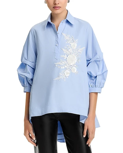 Nancy Yang Beaded Puffed Sleeve Top