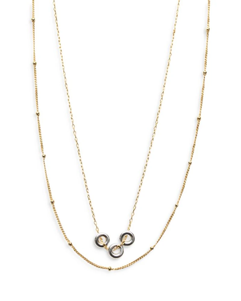 18K Gold Plated Sterling Silver Ring Pendant Layered Necklace, 18"