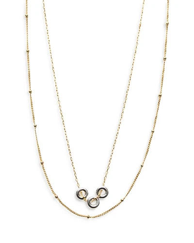 18K Gold Plated Sterling Silver Ring Pendant Layered Necklace, 18"