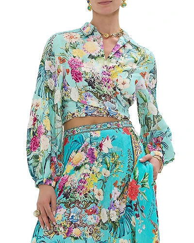 Camilla Linen Cropped Wrap Shirt