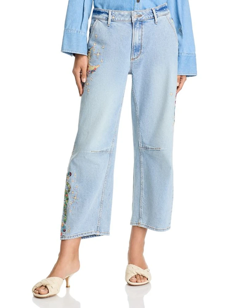 Barbara X Hallucination High Rise Cropped Wide Leg Jeans Light Wash