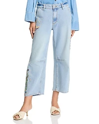 Barbara X Hallucination High Rise Cropped Wide Leg Jeans Light Wash