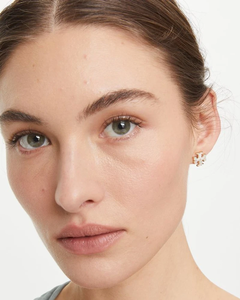 Kira Mother Of Pearl Double T Stud Earrings in Gold Tone