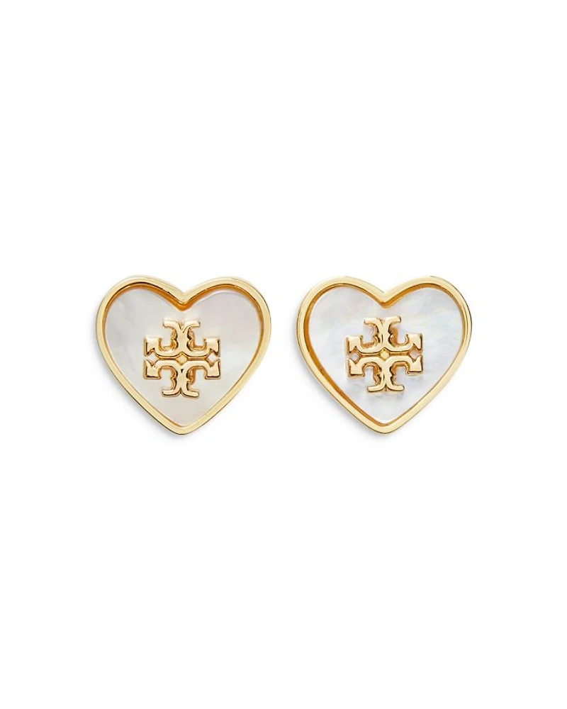 Kira Mother Of Pearl Heart Stud Earrings in Gold Tone