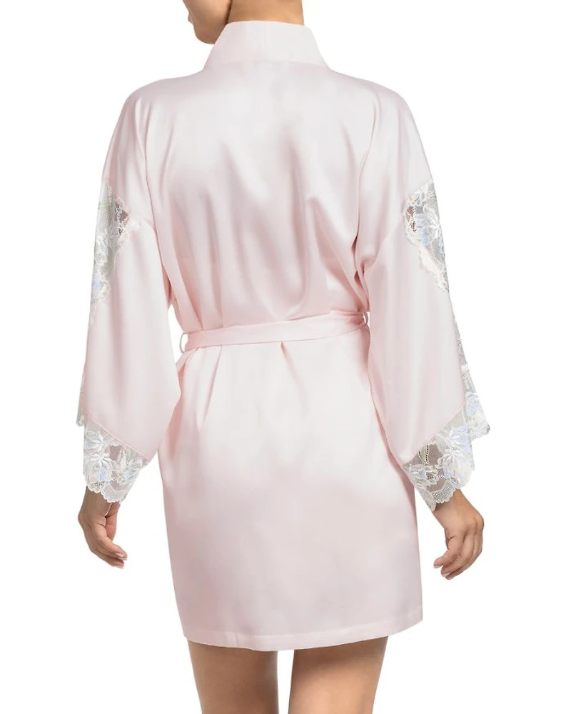 Stretch Matte Satin Two Tone Lace Wrap Robe