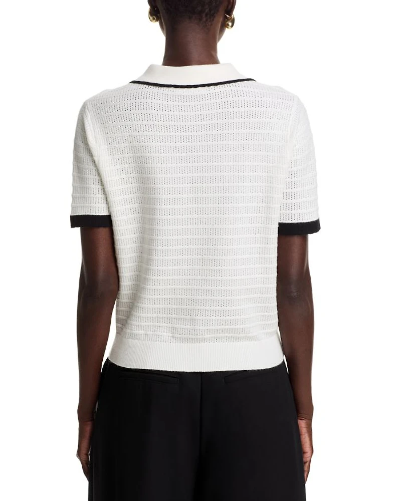 Tipped Rib Knit Polo Sweater