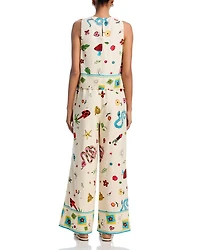 Border Print Mixed Wide Leg Pants - Exclusive