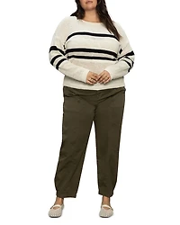 Plus Sporty Stripe Open Knit Sweater