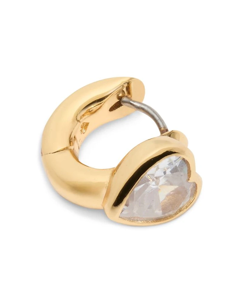 Keep Sparkling Stone Heart Huggie Hoop Earrings Gold Tone