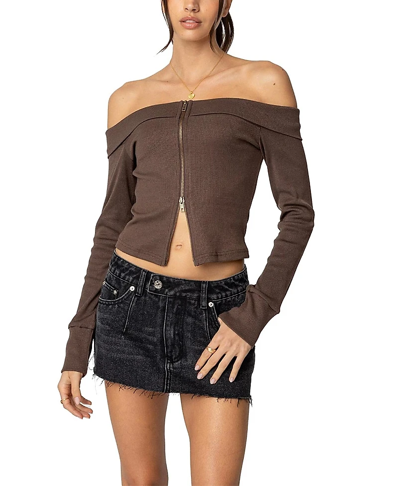 Edikted Clarissa Fold Over Ribbed Top