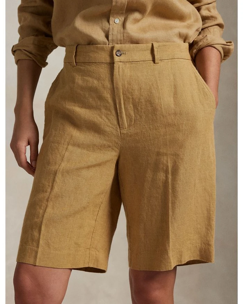 Long Pleated Linen Shorts