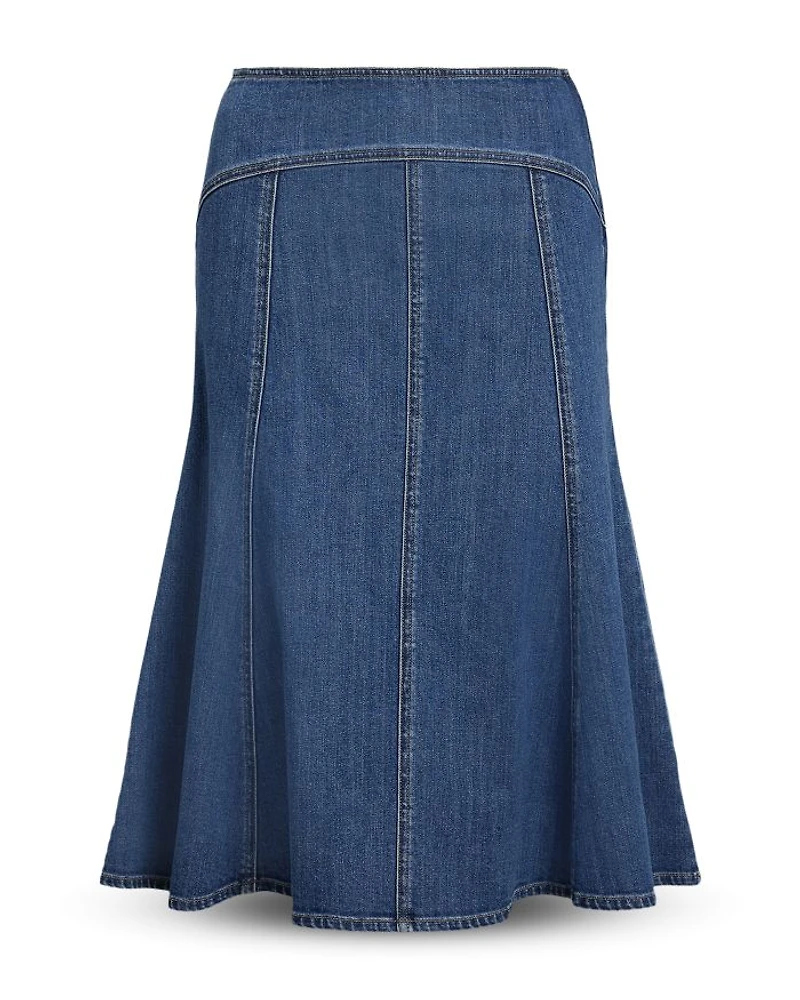Paneled Denim A Line Skirt