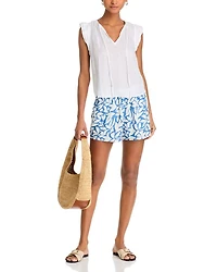 Linen Tie Neck Ruffle Sleeve Top