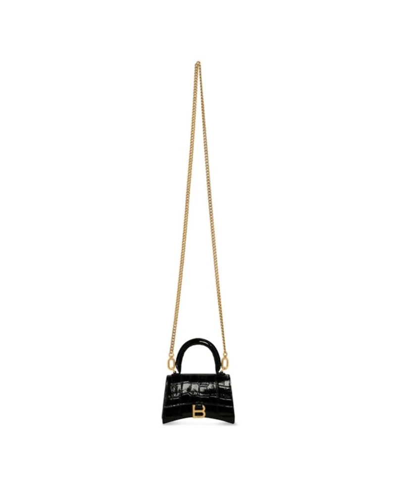 Hourglass Mini Handbag with Chain Crocodile Embossed