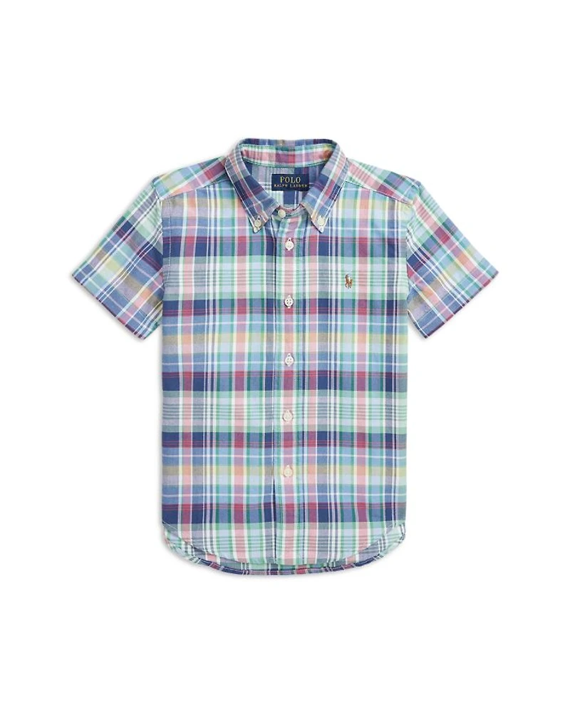 Boys' Plaid Cotton Oxford Short Sleeve Shirt - Little Kid