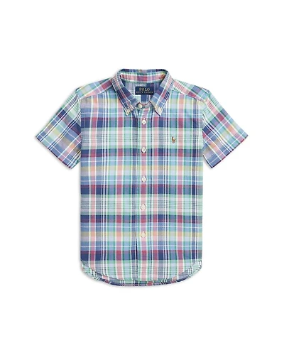 Boys' Plaid Cotton Oxford Short Sleeve Shirt - Little Kid