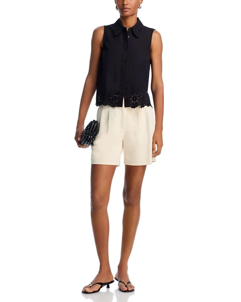 Eyelet Trim Sleeveless Shirt - Exclusive