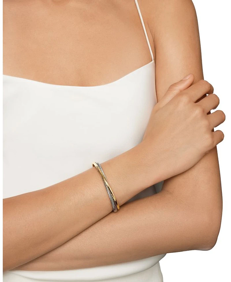 Crossover Two Row Cuff Sterling Silver with 18K Yellow Gold, 5mm