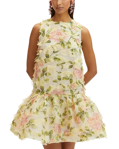 Oscar de la Renta Jewel Neck English Rose Mini Dress