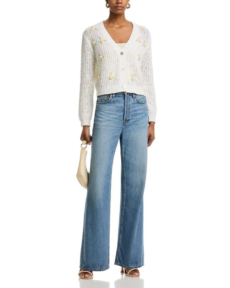 Open Stitch Crochet Rosette Cardigan Sweater - Exclusive