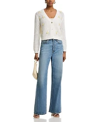 Open Stitch Crochet Rosette Cardigan Sweater - Exclusive