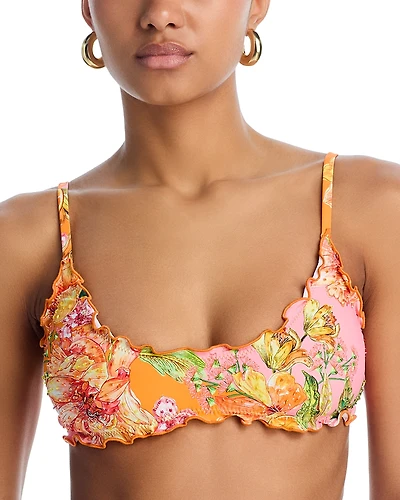 Pq Swim Embroidered Lettuce Edge Bikini Top