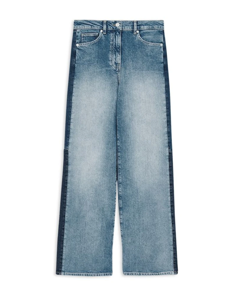 Briar High Rise Contrast Panel Wide Leg Jeans Light Blue