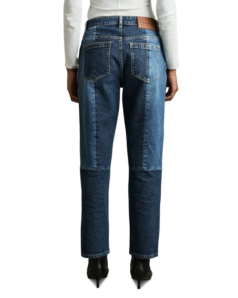 Birch Mid Rise Patch Straight Leg Jeans Blue
