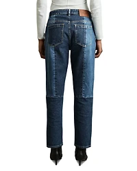 Birch Mid Rise Patch Straight Leg Jeans Blue