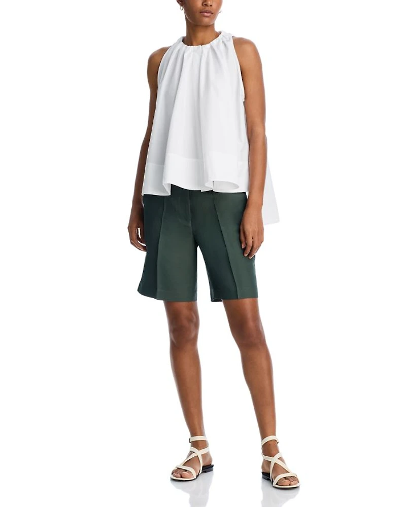 Gathered Cotton Poplin Tunic Top