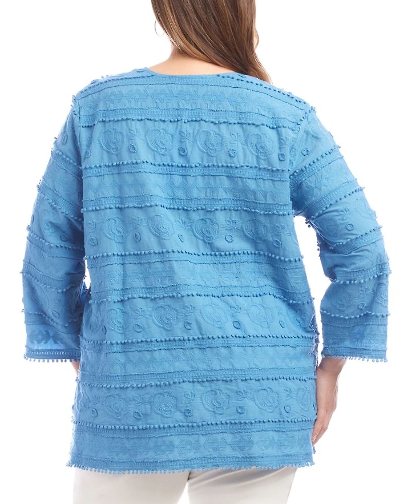 Plus Three Quarter Sleeve Embroidered Tunic
