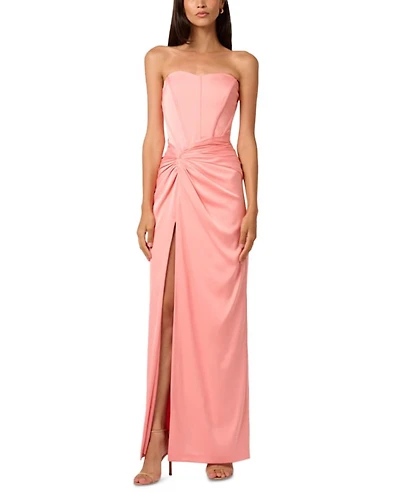 Satin Strapless Draped Column Gown