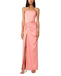 Satin Strapless Draped Column Gown