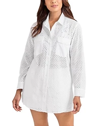 Eyelet Boyfriend Shirt Swim Cover-Up