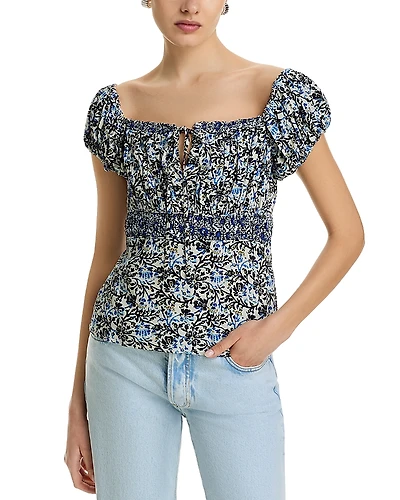 Area Stars Blue Vine Gathered Top