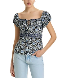 Area Stars Blue Vine Gathered Top