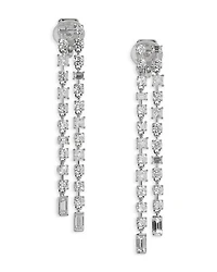 Cubic Zirconia Double Row Linear Drop Earrings in Rhodium Plated